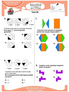 ilkokul 1. Sınıf Bilsem Zeka Testi 